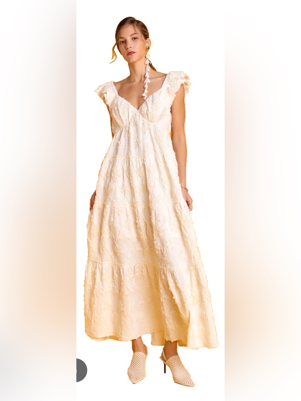 NWT English Factory Ivory Ribbon Embroidered Tiered Maxi Dress Women’s size Med